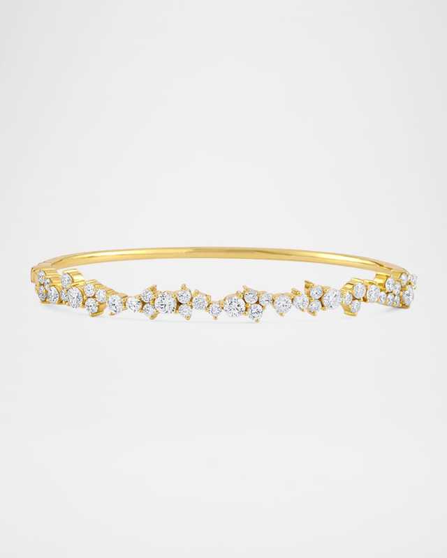 14K Yellow Gold Cocktail Hinge Bangle Bracelet with Diamonds